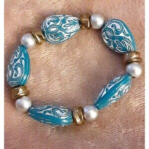 Teal gold tone lightweight acrylic stretch bracelet